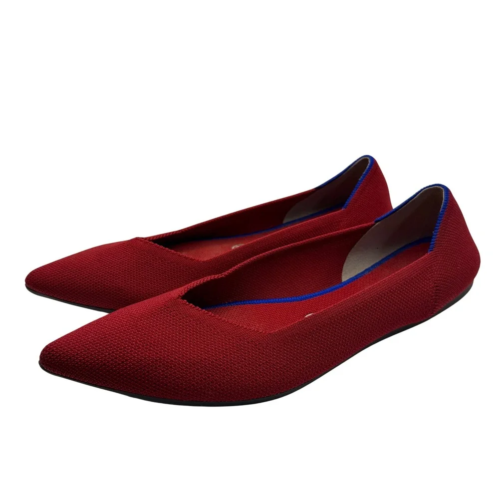 Rothys The Point Red Knit Pointed Toe Ballet Flats Women's Size 10 Preppy Luxury